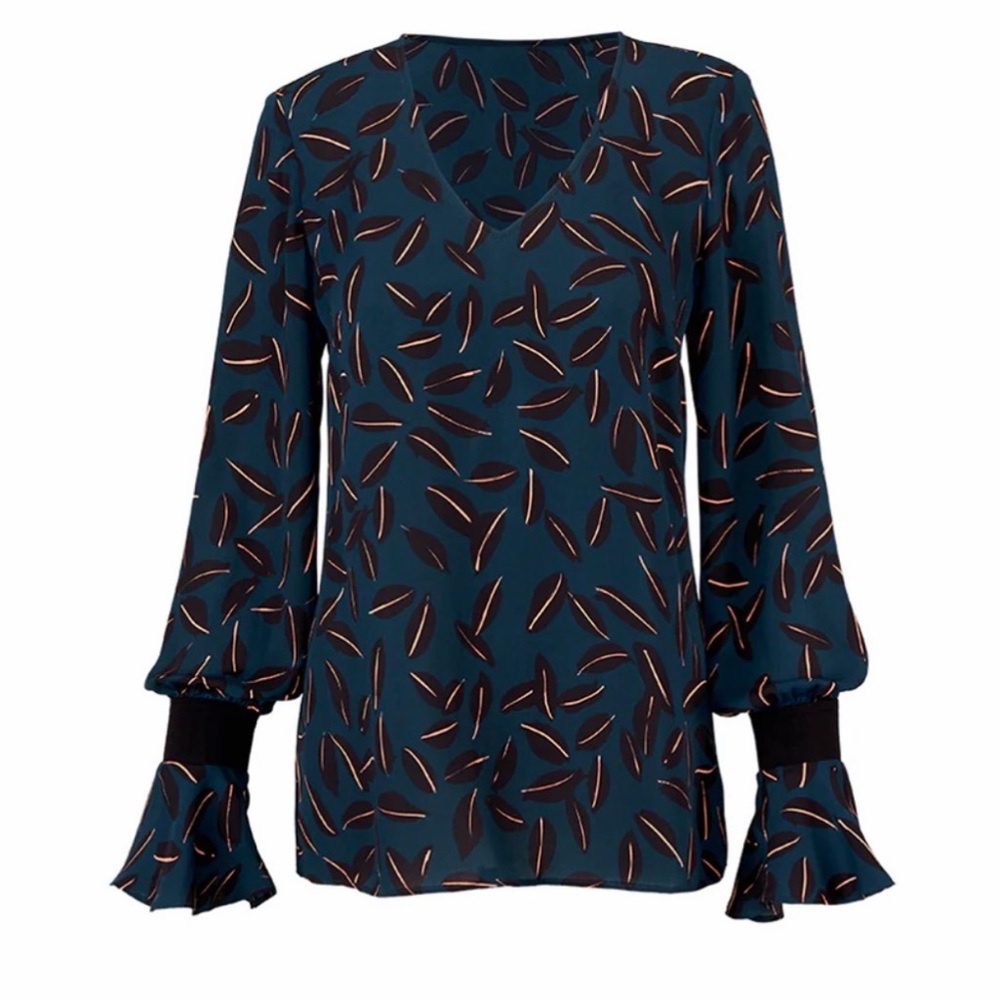 CAbi Shadow Leaf Blouse XL VGUC
